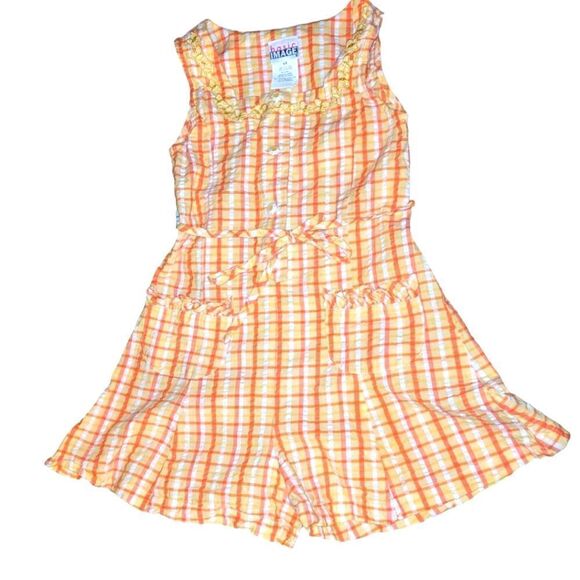 Basic Image vintage seersucker romper with embroidered flowers